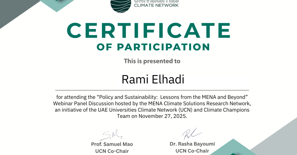 Ajman University Engages in MENA Climate Solutions Research Network Dialogue on Policy and Sustainability