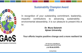 Ajman University’s Dr. Muna Salameh Honored with Global Sustainability Champion Award 2025